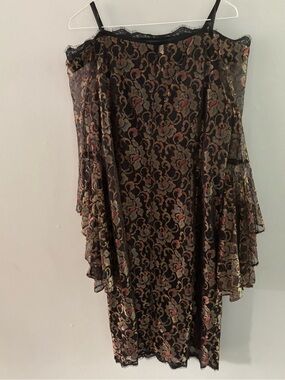 Adrianna Papell Cold Shoulder Dolman Sleeves Lace Overlay Cocktail Dress 14W